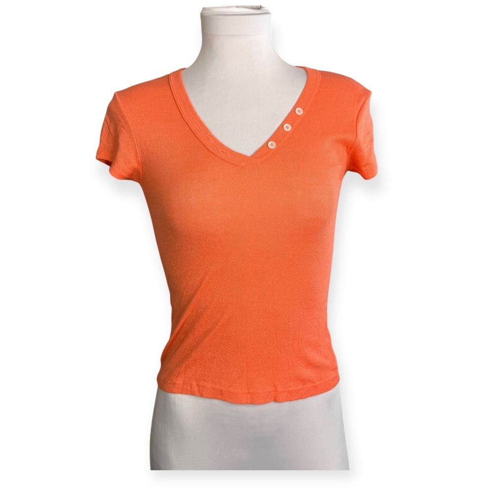 Michael Stars Orange V-Neck Short Sleeve Tee OSFM
